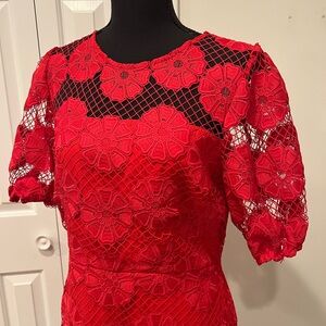 Milly Red Lace Floral Dress